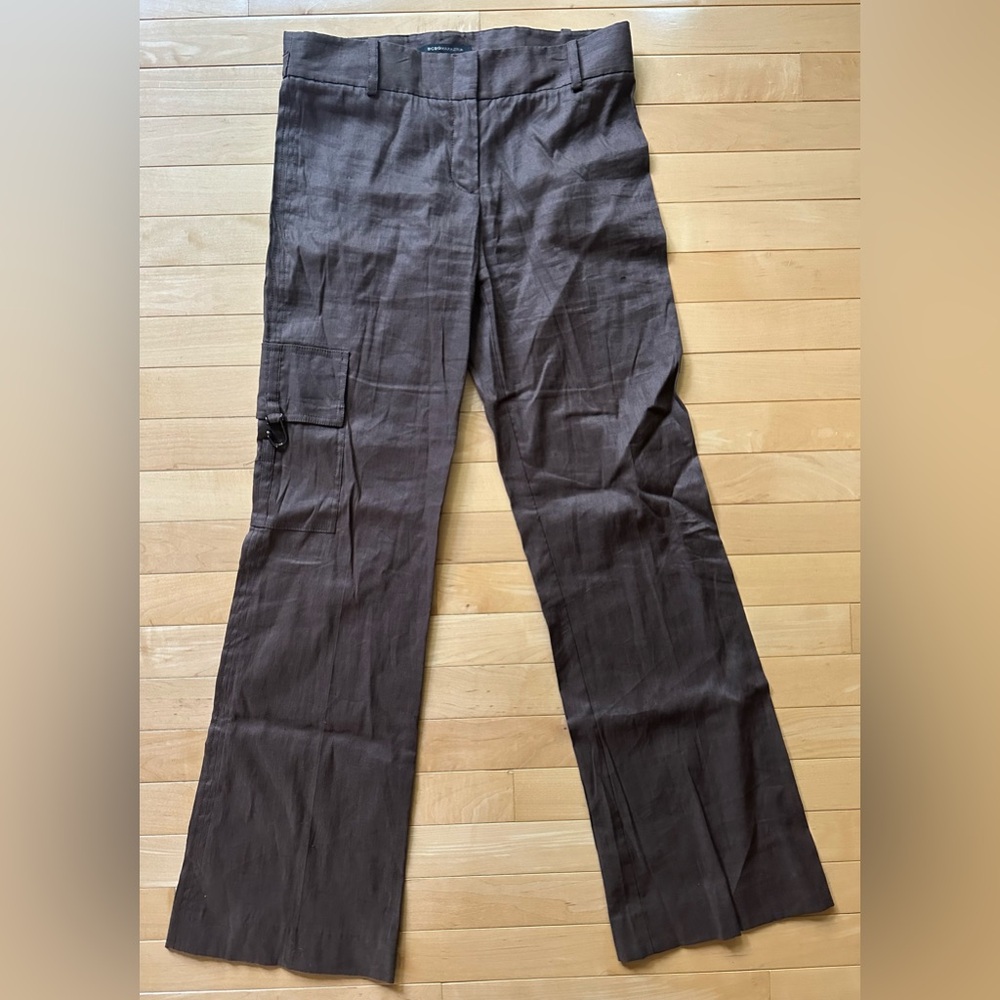 BCBGMaxAzria brown linen/cotton cargo pants